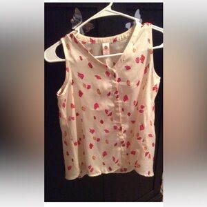total girl Cream Top with Pink and Orange Leaf Print
